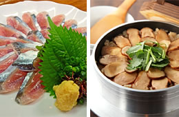 「秋刀魚の薄造り」と「松茸の釜炊きご飯」